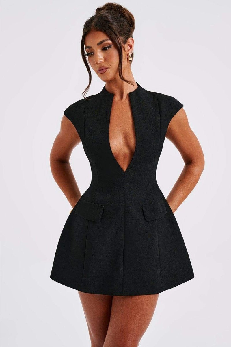 Evelyn Cap Sleeve Pleated Mini-Length Dress