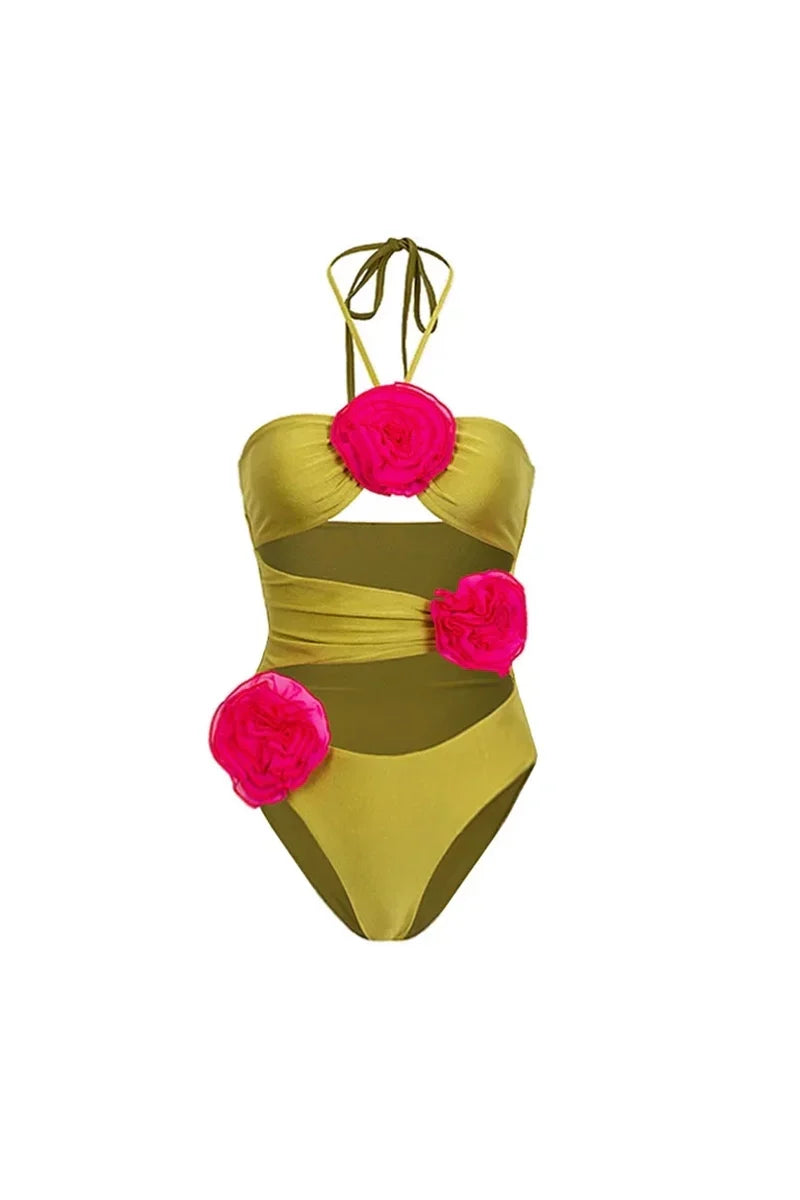 Flower Decor One-Piece Swimwear