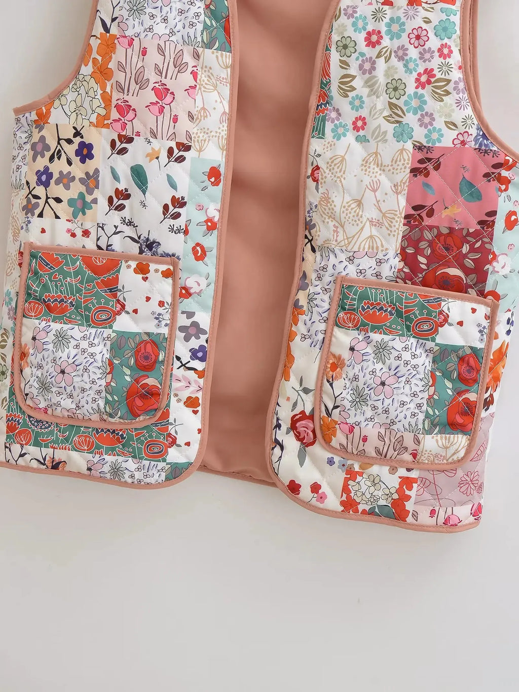 Vest with Floral Print and Patchwork