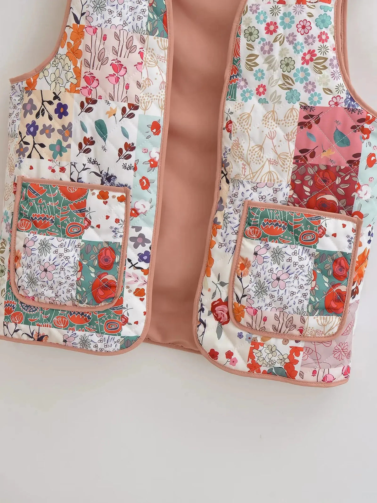 Vest with Floral Print and Patchwork