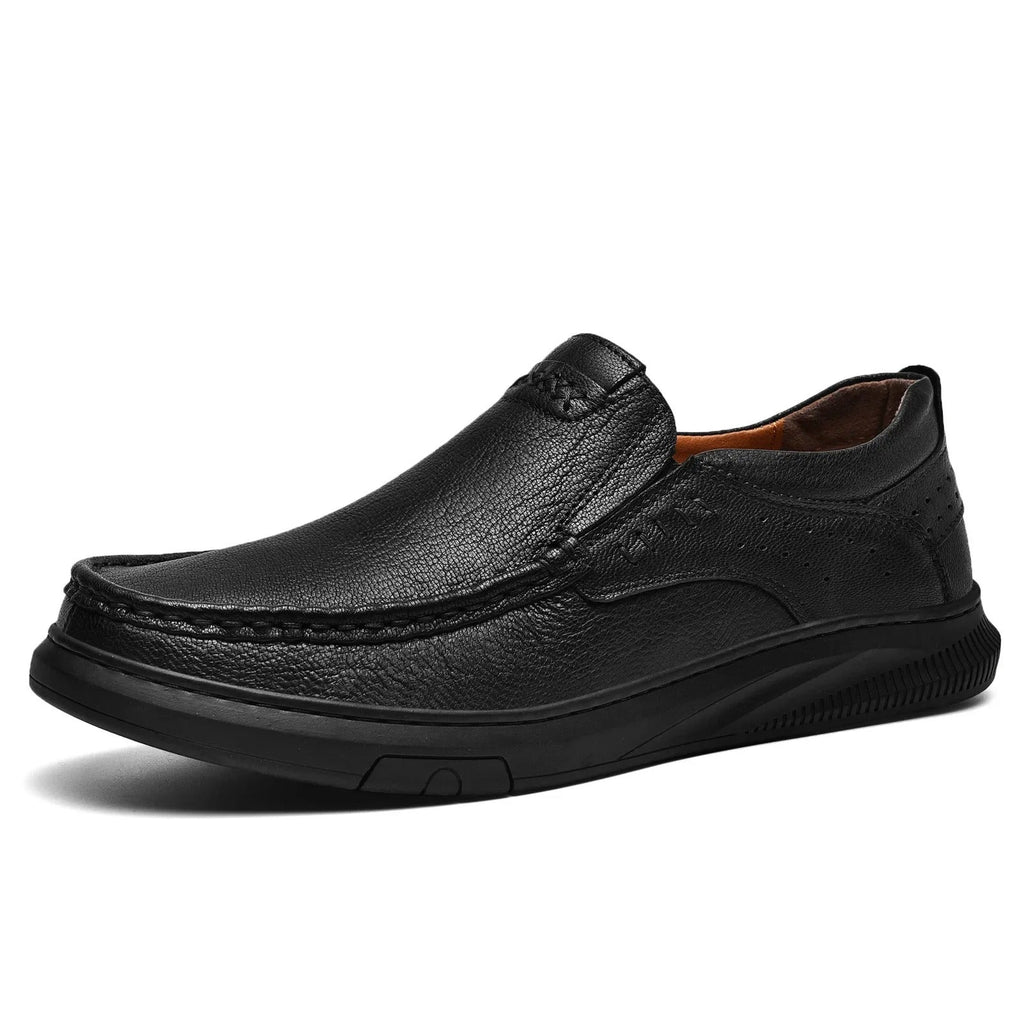 Cowhide Leather Loafers with Rubber Sole