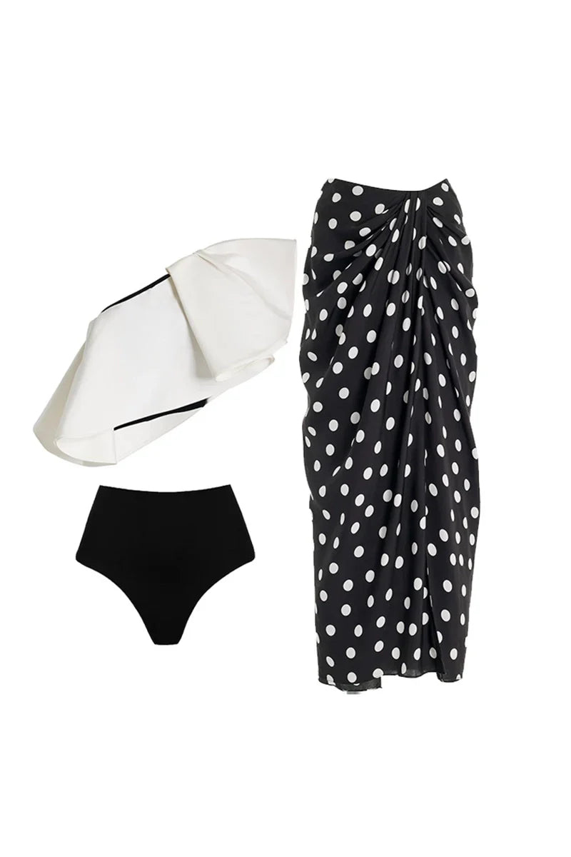 Two-Piece Bikini with Polka Dot Wrap Skirt