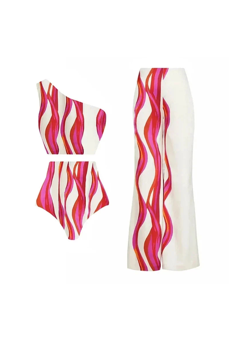 Halter Swimsuit and One-Shoulder Bikini