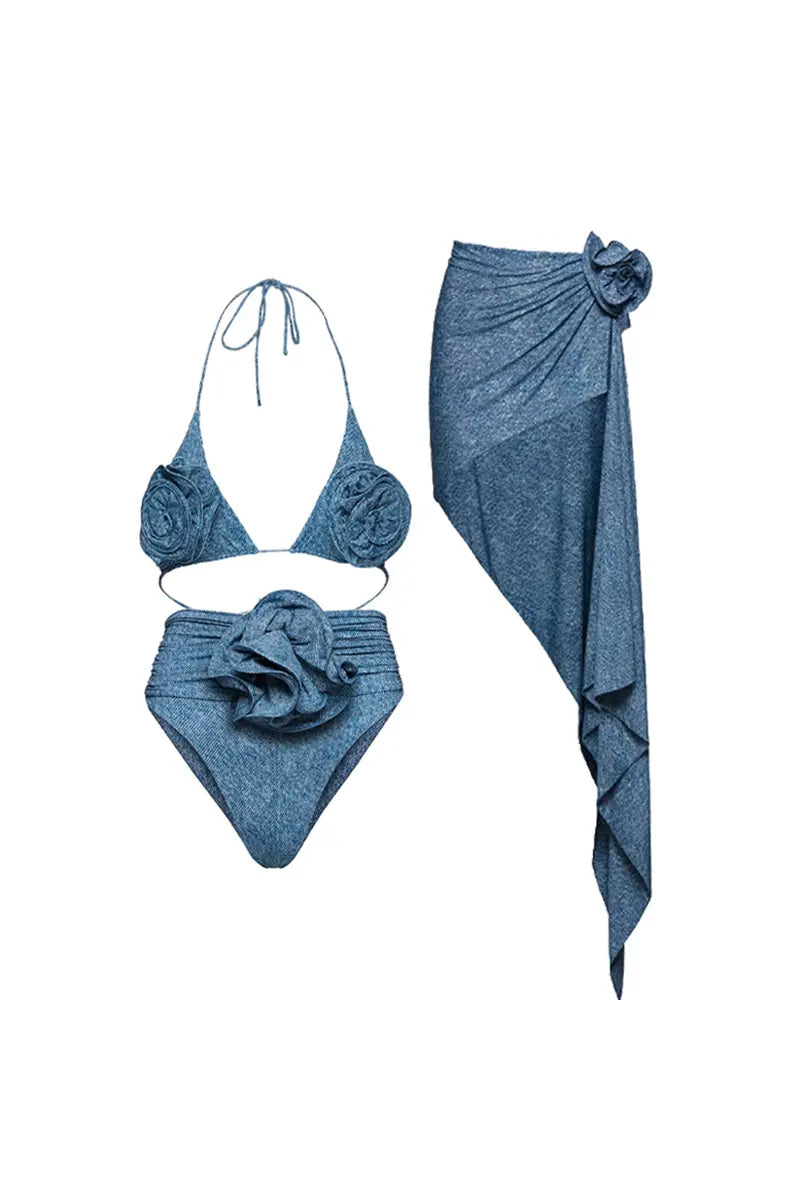 3D Flower Halter Sexy Two-Piece Bikini