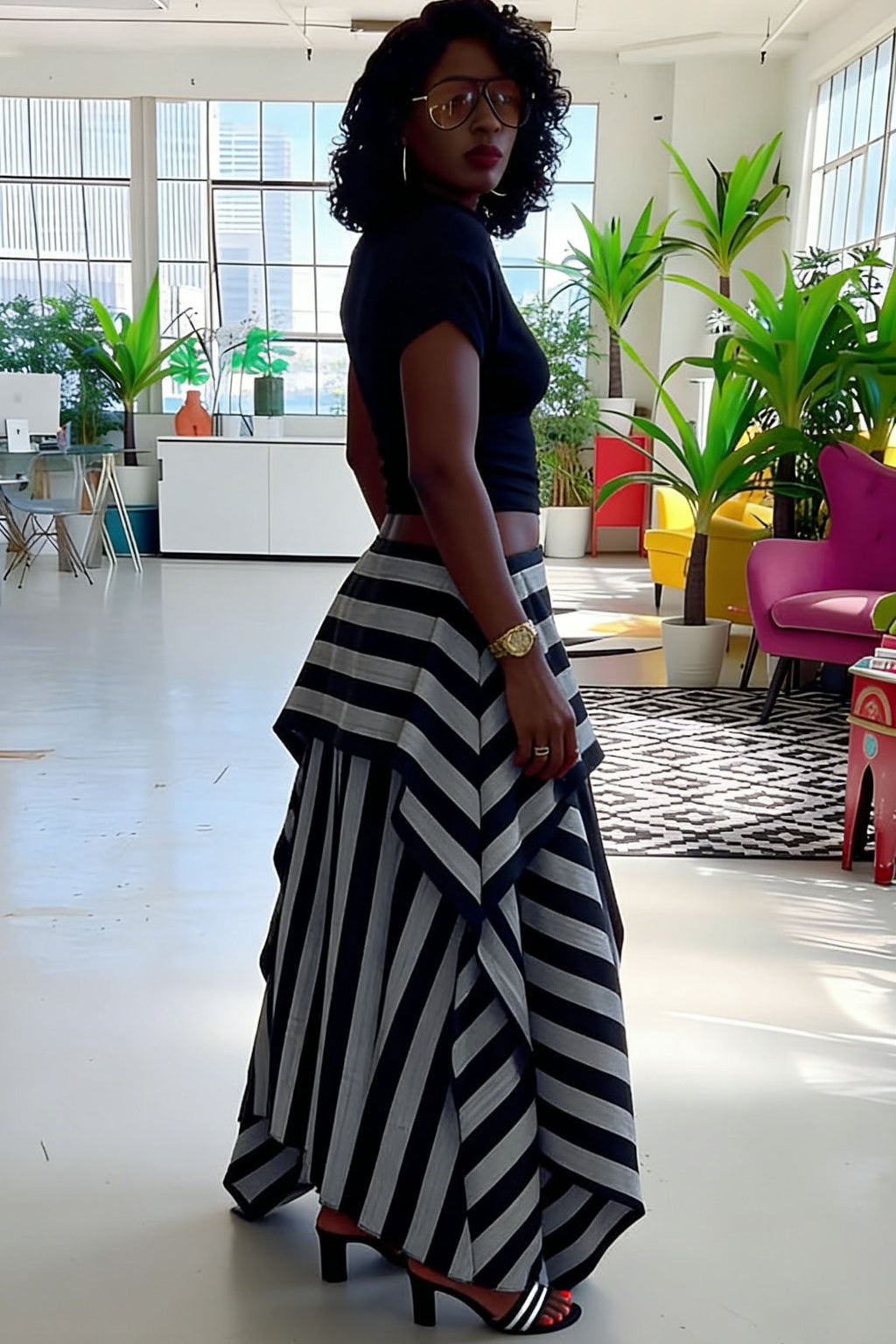 Layered Striped High-Waisted Skirt