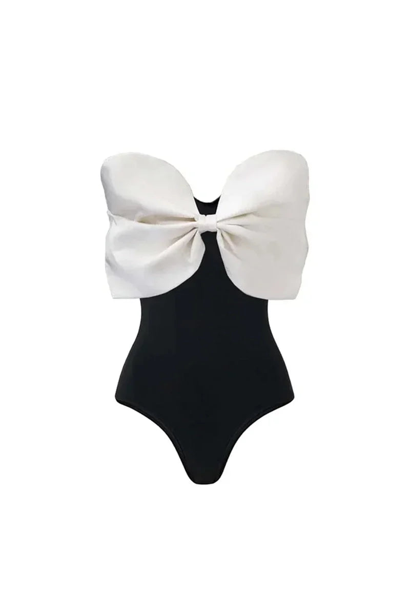 Black and White Bow One Piece Swimwear Set