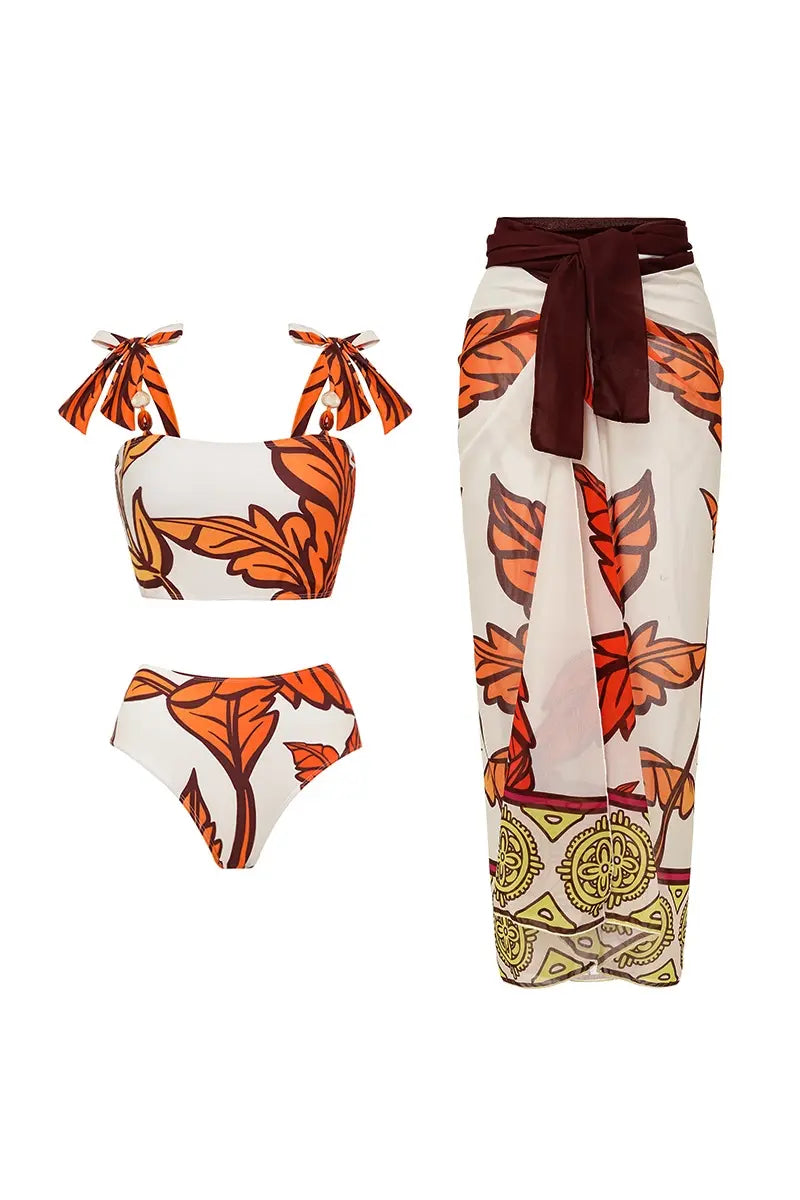 Maple Print Swimwear Set Trio