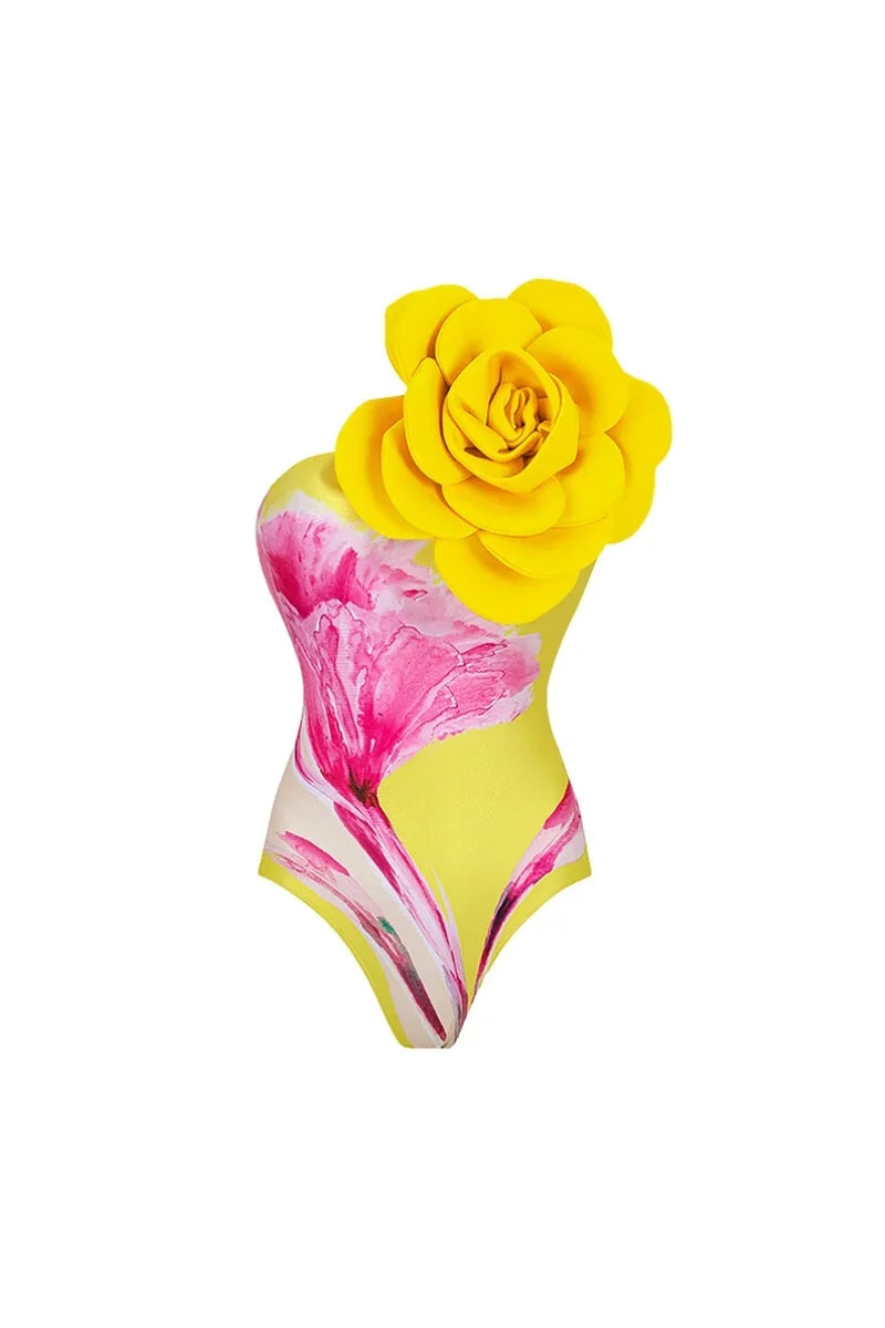 Flower Print Swimsuit with 3D Flower Detail