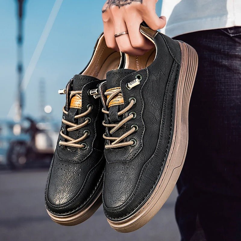 Cowhide Leather Sneakers with Lace-Up Closure