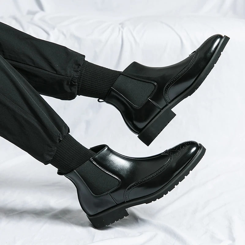 Leather Chelsea Boots with Brogue Detailing and Shock-Absorbing Sole