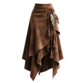 Modern Retro Western Style Irregular Design Suede Skirt