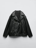 PU Faux Leather Jacket with Belt and Zipper