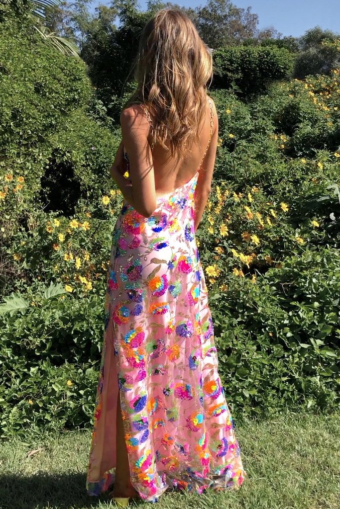 Fanny Embroidered Sequins Open-Back Maxi-Length Dress