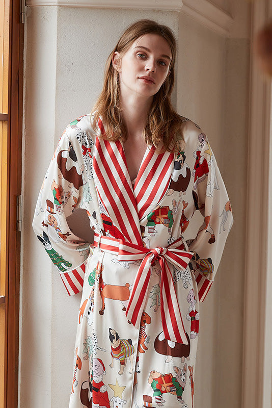 Coordinated Christmas Dog Print Robe Set