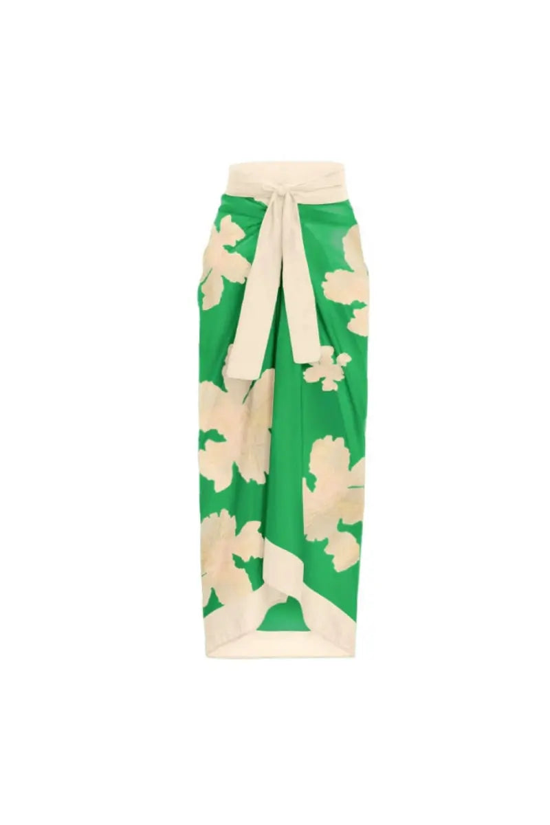 Belted Patterned Swimsuits with Wrap Skirt Set