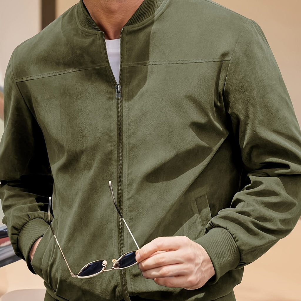 Suede Leather Jacket with Multiple Pockets