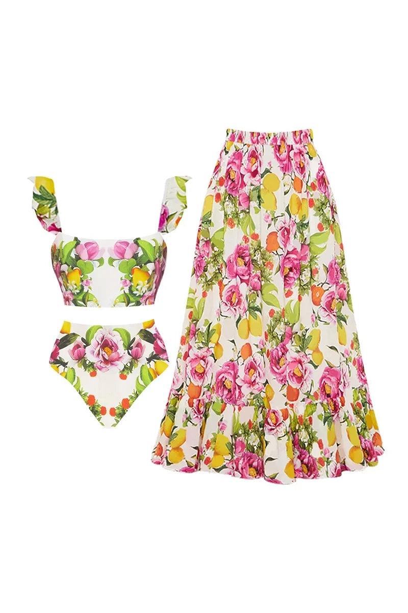 Flower Print High-Waisted Two-Piece Bikini