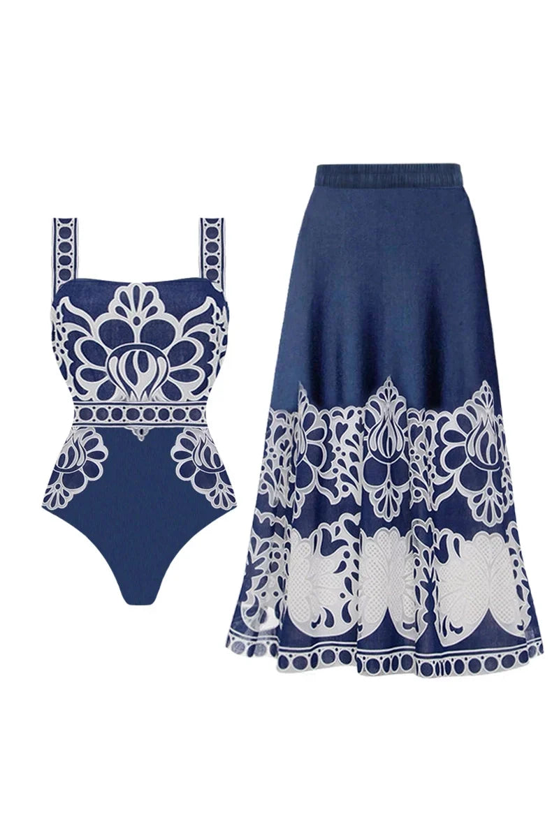 Ethnic Print Swimwear Set