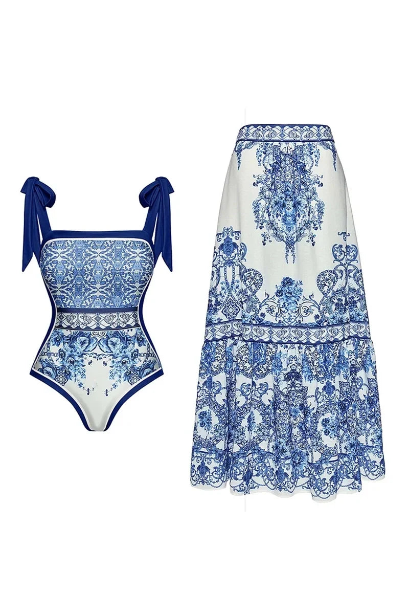 Modern Boho Print One Piece Swimsuit