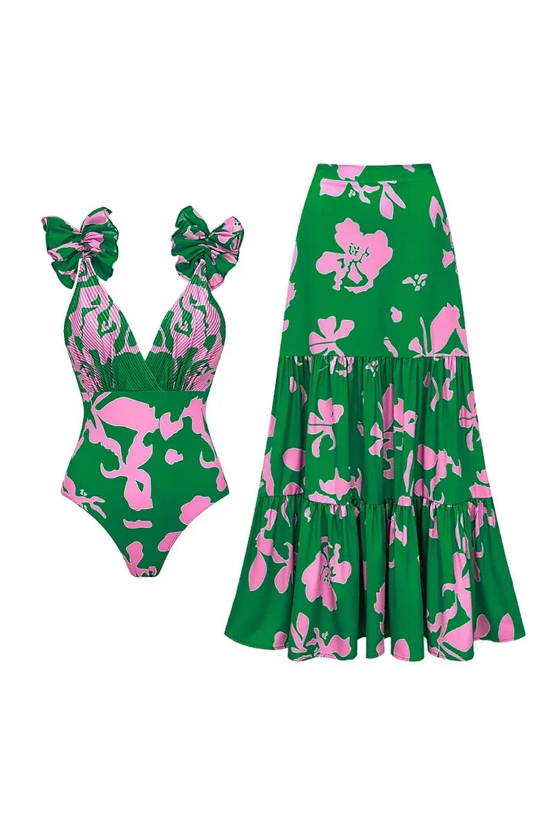 Flower Print Resort Swimwear Set