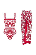 Ethnic Print One-Piece Swimwear Set