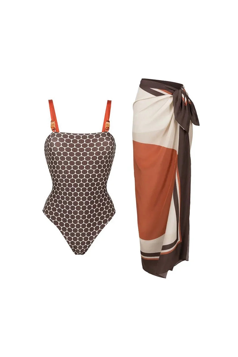 Modern Luxury Reversible Swimsuit with Hermes-Inspired Print