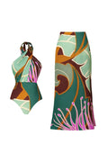 Halter Cross Open-Back Flower Swimwear Set