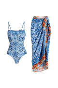 Blue Ethnic Print Swimwear Set