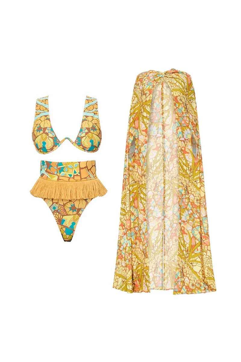 Boho Tassel Tribal Print Two-Piece Bikini