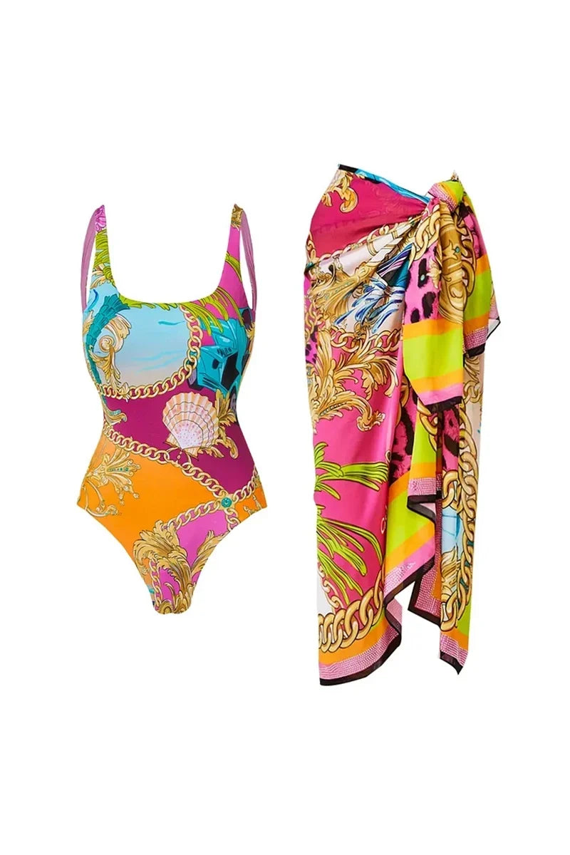 Colorblock Cartoon Print One-Piece Swimwear