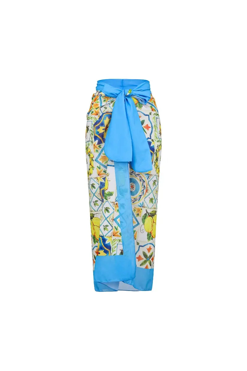 Lemon Print Open-Back One Piece Swimwear Set
