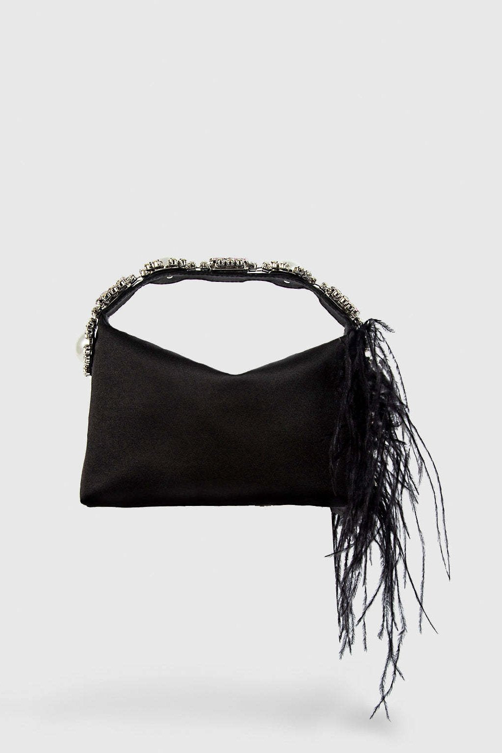 Modern Feather Diamante Satin Bento Bag