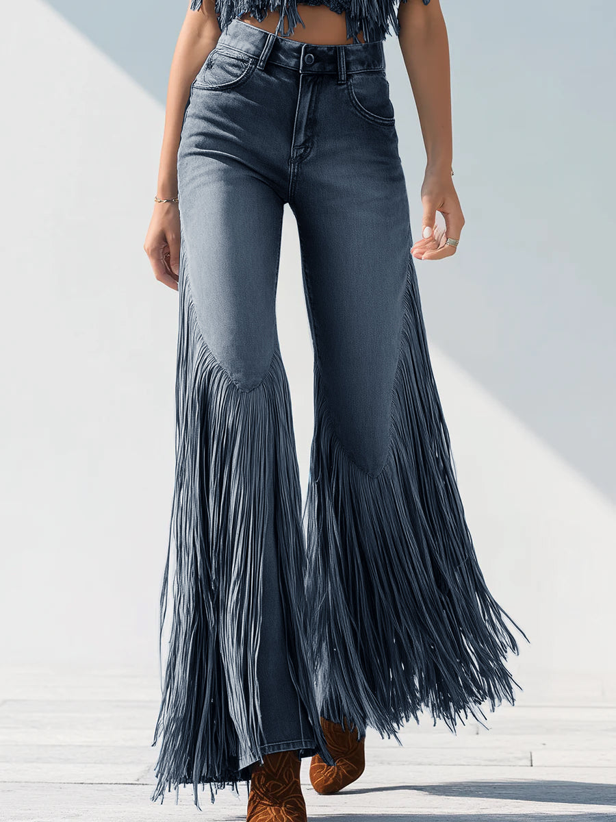 Modern Trendy Retro Tassel Flared Jeans
