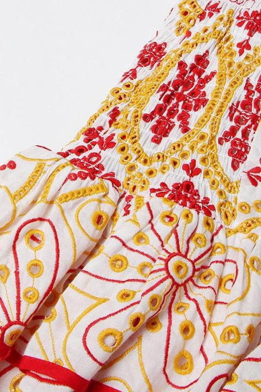 Fiona Patterned Embroidered Off-shoulder Mini-Length Dress