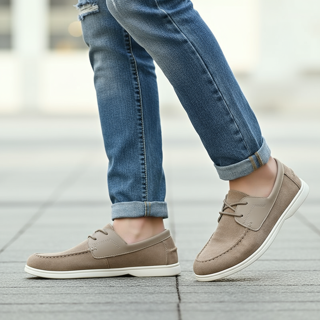 Suede Slip-On Shoes with Slip-Resistant Tread