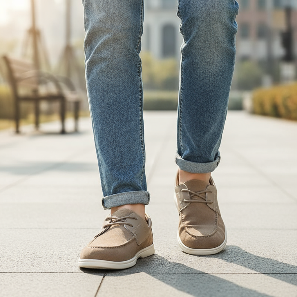 Suede Slip-On Shoes with Slip-Resistant Tread