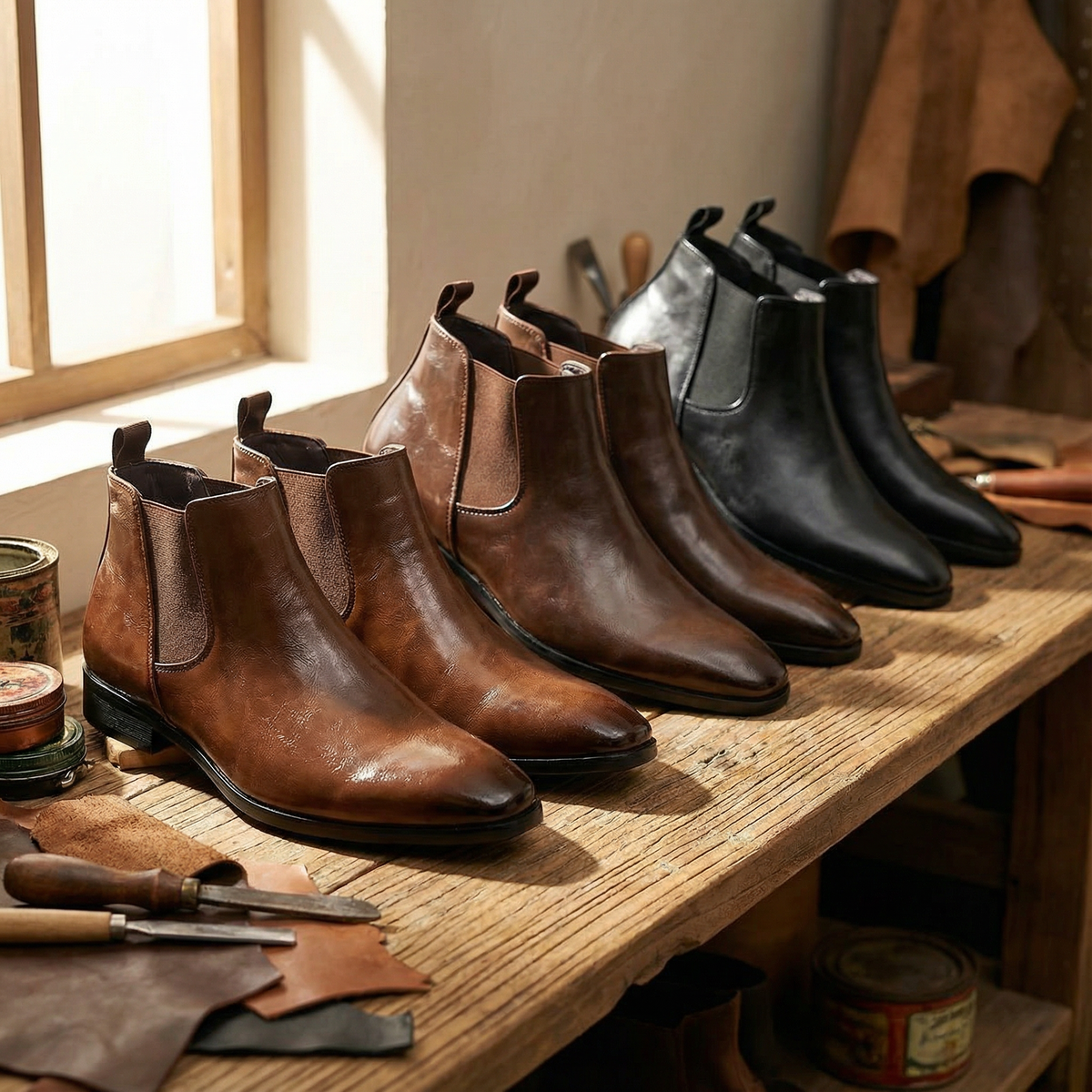 Full-Grain Leather Chelsea Boots with Patina Finish