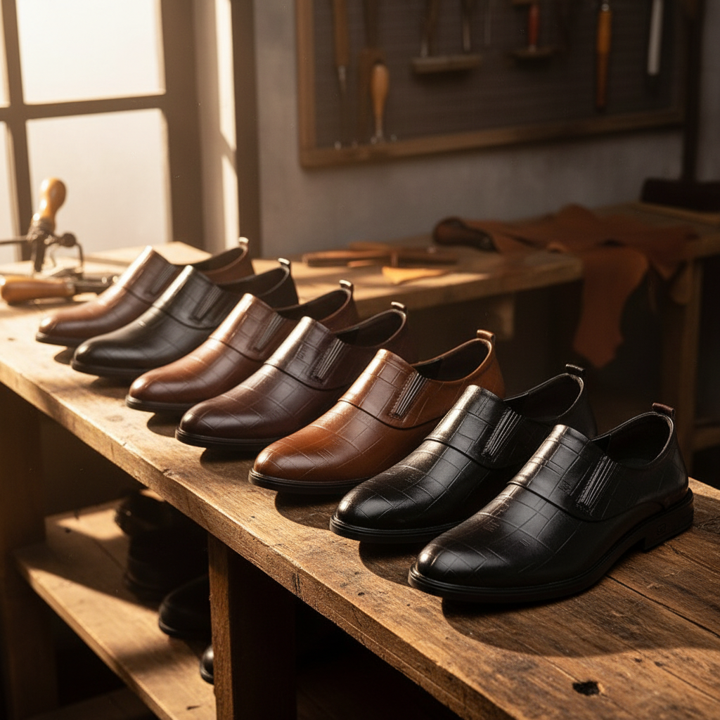 Full-Grain Leather Slip-On Shoes with Embossed Texture