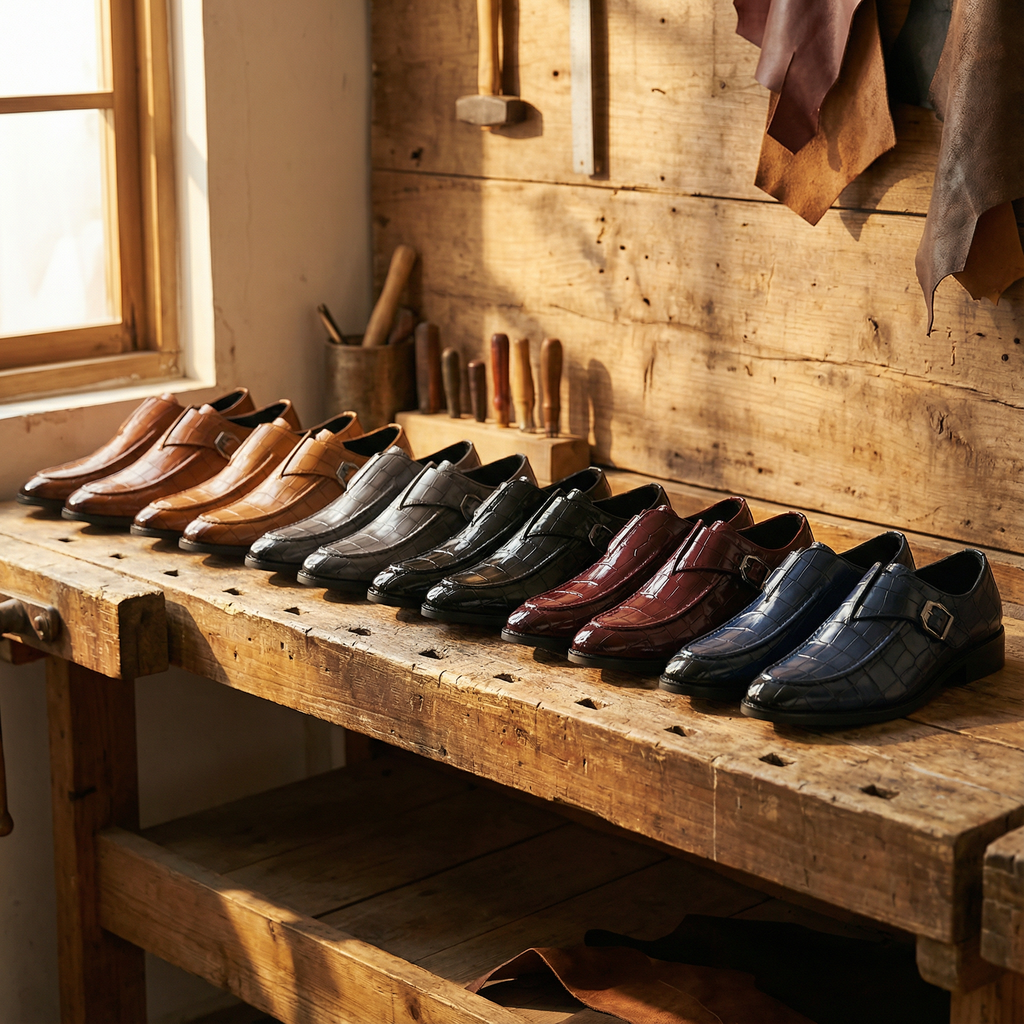 Leather Loafers with Croc-Embossed Texture