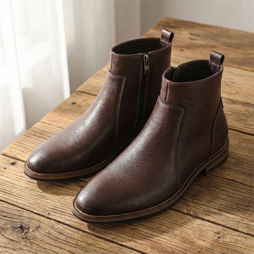 Full-Grain Leather Boots with Sturdy Sole