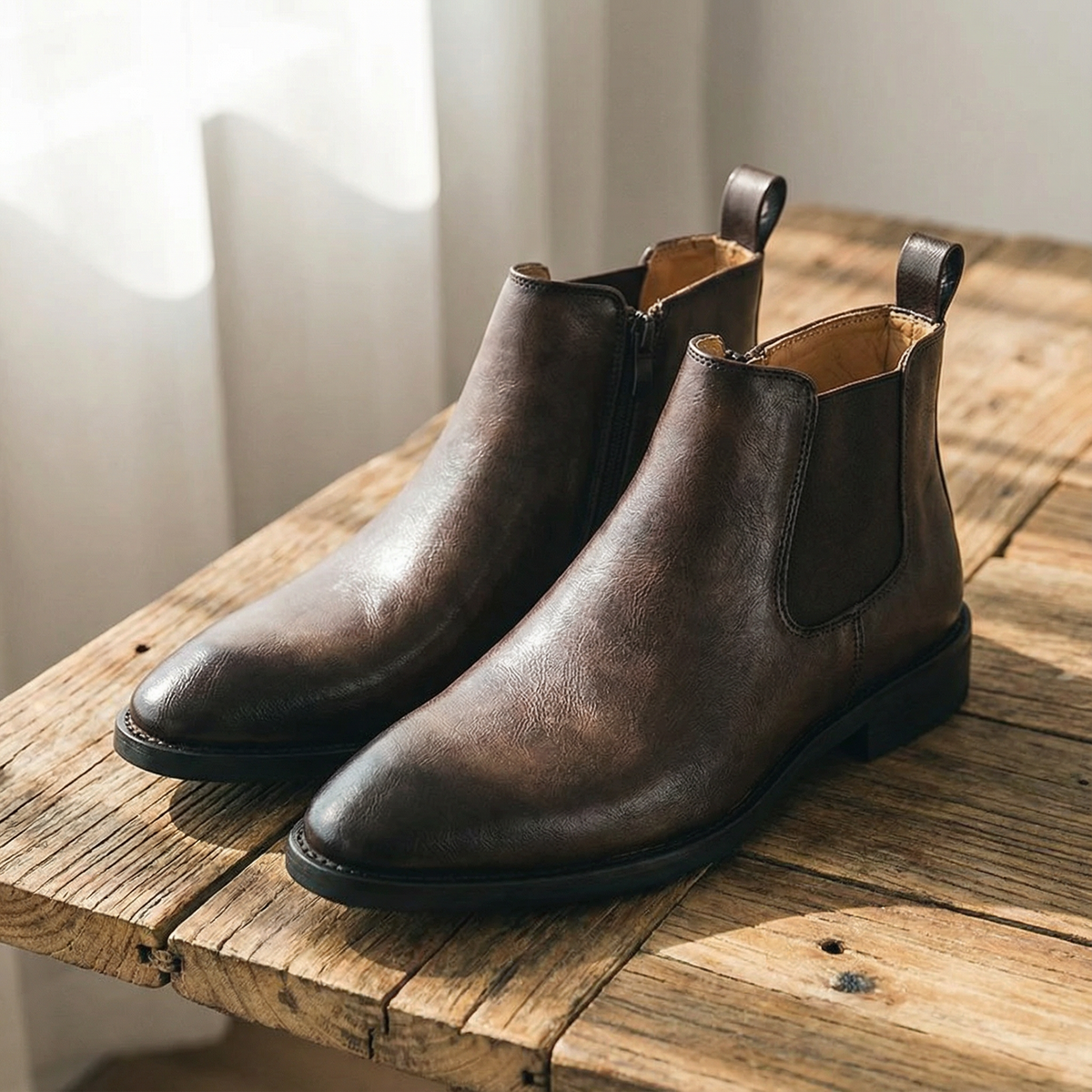 Full-Grain Leather Chelsea Boots with Side Zipper
