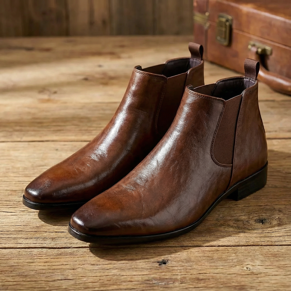 Full-Grain Leather Chelsea Boots with Patina Finish