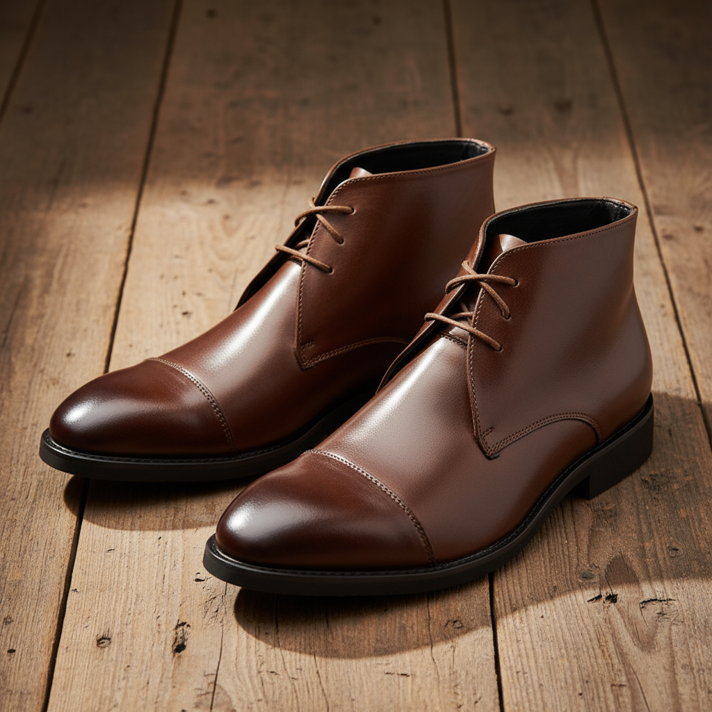 Full-Grain Leather Chukka Boots with Cap-Toe Detail
