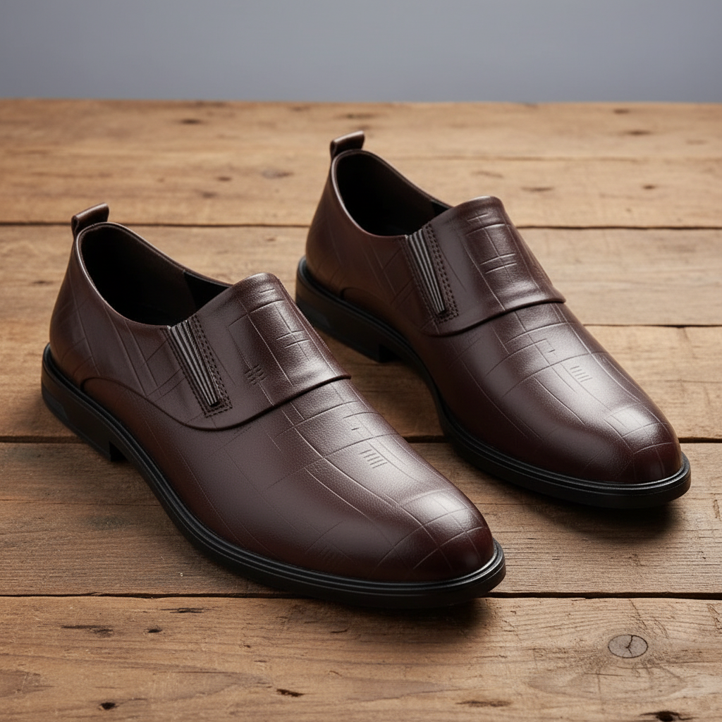 Full-Grain Leather Slip-On Shoes with Embossed Texture