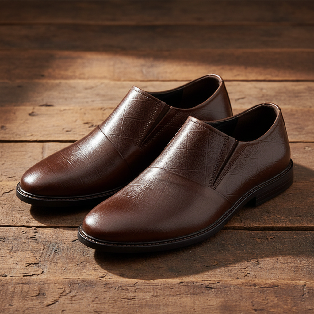 Leather Slip-On Shoes with Patina Finish