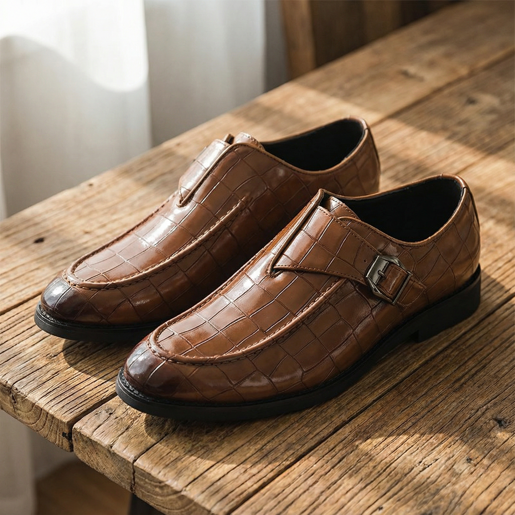 Leather Loafers with Croc-Embossed Texture