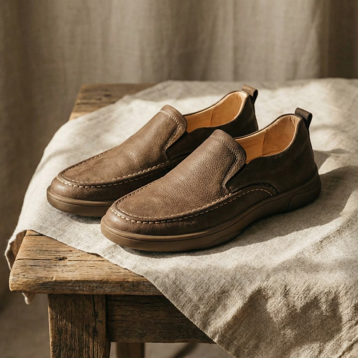 Cowhide Leather Loafers with Broken-In Comfort