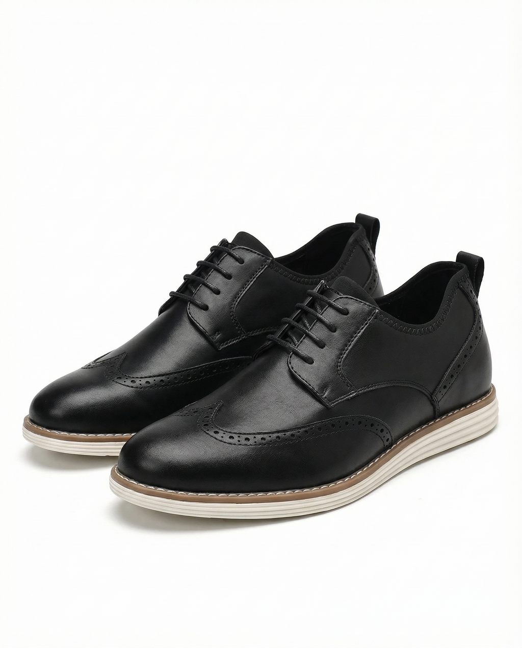 Leather Brogue Shoes with Wingtip Detail and Cushioned Sole