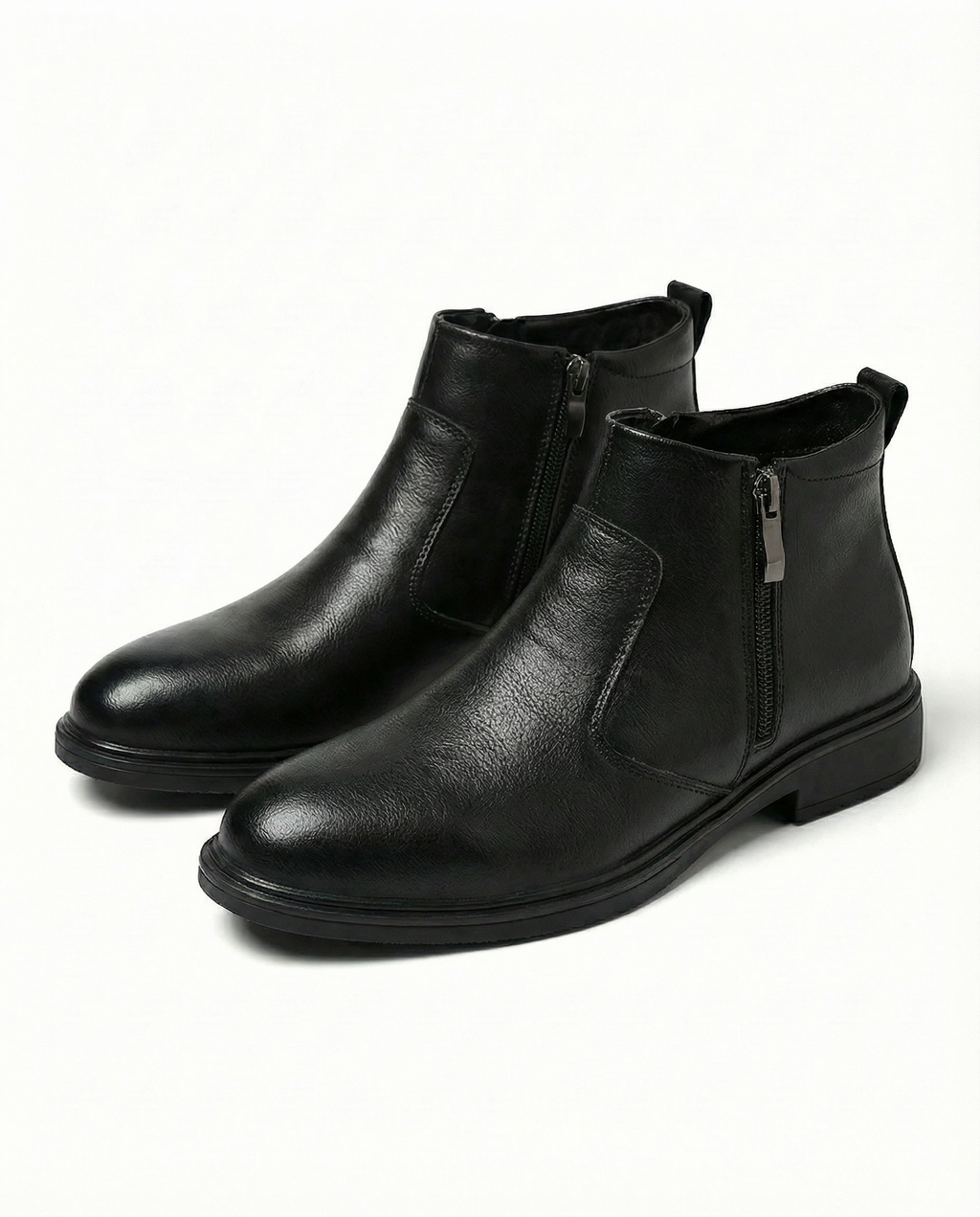 Top-Grain Leather Boots with Side Zipper