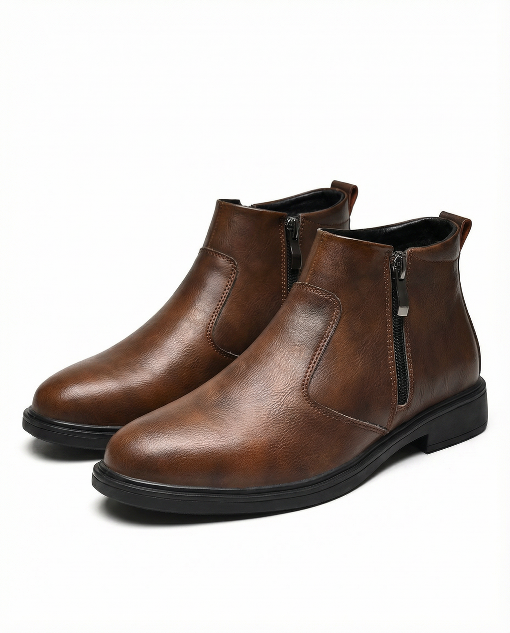 Top-Grain Leather Boots with Side Zipper
